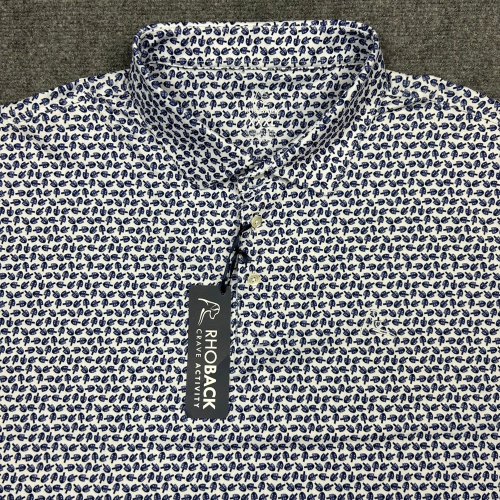 Rhoback Dreidel Performance Polo Shirt Mens 3XL White Blue Stretch Short Sleeve